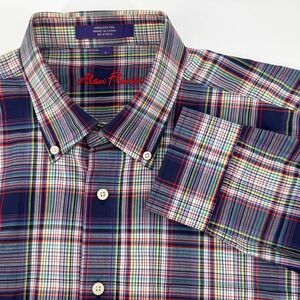 Alan Flusser Mens Large Button Down Long Sleeve‎ Plaid Shirt Cotton Blend